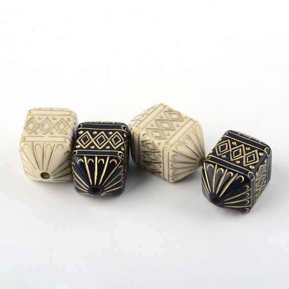 Plating Acrylic Beads, Golden Metal Enlaced, 26.5x16x16mm, Hole: 3mm, about 102pcs/500g