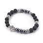Natural Mixed Gemstone and Black Agate(Dyed) Stretch Bracelets, with Non-Magnetic Synthetic Hematite, 304 Stainless Steel Beads and Alloy Beads, Palm