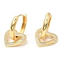 Rack Plating Brass Heart Dangle Hoop Earrings with Cubic Zirconia, Lead Free & Cadmium Free