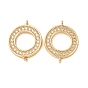 Brass Micro Pave Clear Cubic Zirconia Connector Charms, Flat Round Links, Rack Plating, Long-Lasting Plated, Cadmium Free & Lead Free