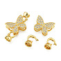 Brass Micro Pave Clear Cubic Zirconia Fold Over Clasps, Nickel Free, Butterfly