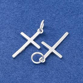 Rack Plating 925 Sterling Silver Pendants, with Jump Rings & 925 Stamp, Cross Charms