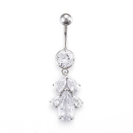 Bijoux piercing, anneau de nombril en laiton zircone cubique, anneaux de ventre, avec 304 barre en acier inoxydable