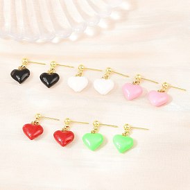 Серьги-гвоздики в форме сердца из латуни с эмалью ко Дню святого Валентина, без свинца и без кадмия, долговечный, стойки покрытие, реальный 18 k позолоченный