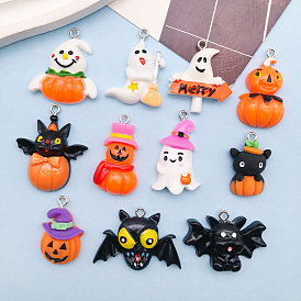 Halloween Opaque Resin Pendants, Horror Bat & Pumpkin & Ghost Charms