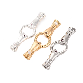 Brass Micro Pave Clear Cubic Zirconia Fold Over Clasps, with ABS Imitation Pearl, Hand with Round Ring