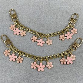 2piezas de cadenas decorativas de hierro para bolsos, con colgantes de flores rosas de aleación esmaltada