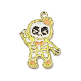 Halloween Alloy Enamel Pendants, Light Gold, Skeleton/Hat/Witch/Broom Charm