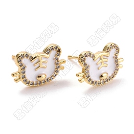 Tiger Chinese Zodiac Cubic Zirconia Stud Earrings, Brass Earrings for Women