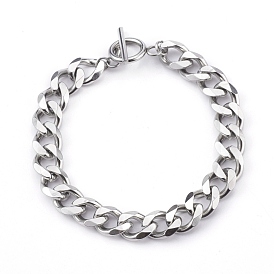 Men's 304 Stainless Steel Cuban Link Chain Bracelets, with Toggle Clasps