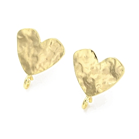 Brass Stud Earring Findings, with Vertical Loop, Heart