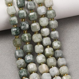 Cuentas de jadeíta natural de Myanmar, cuentas cúbicas talladas en mesa facetadas, con granos de la semilla