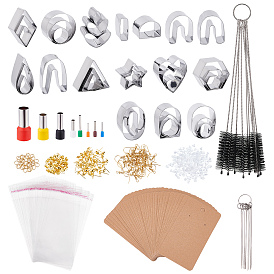CRASPIRE DIY Earring Making Finding Kit, Including Column Clay Cutter Sets, Brass Earring Hooks, Nylon Brushes, Plastic & Iron Ear Nuts, Stainless Steel Rings & Nozzle Cleaner