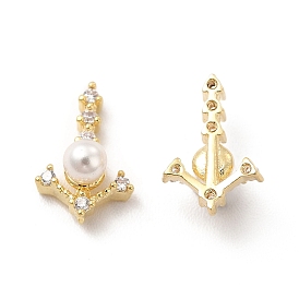 Brass Micro Pave Cubic Zirconia Cabochons, with ABS Imitation Pearl Beads, Nail Art Decorations, Anchor