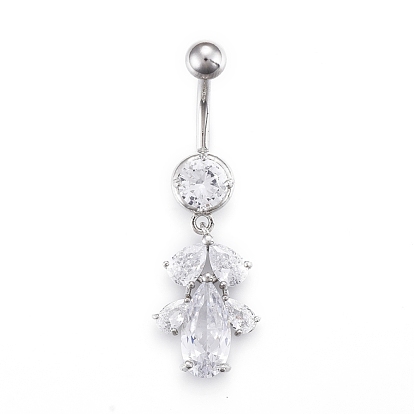 Bijoux piercing, anneau de nombril en laiton zircone cubique, anneaux de ventre, avec 304 barre en acier inoxydable