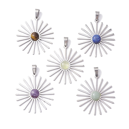 201 нержавеющая сталь с подвеской из натуральных драгоценных камней, солнце