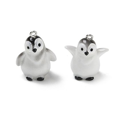 Opaque Resin Pendants, Penguin Charm, with Platinum Iron Eye Pin