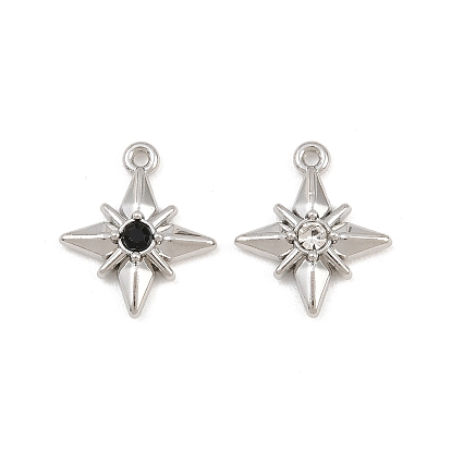 Alloy with Rhinestone Pendants, Star Charms, Rack Plating, Platinum