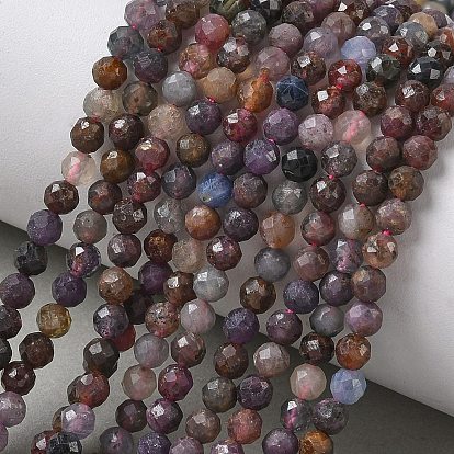 Натуральный красный корунд / рубиновый и сапфировый бисер, граненые, круглые