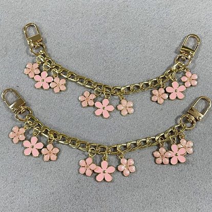 2piezas de cadenas decorativas de hierro para bolsos, con colgantes de flores rosas de aleación esmaltada