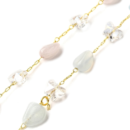 Цепочки из бусин с натуральными самородками ручной работы, пайки, с бусинами из стекла в форме бабочек и фурнитурой из латуни с покрытием из стойки, долговечный, без свинца и без кадмия, с катушкой, реальный 18 k позолоченный