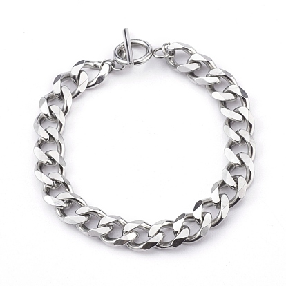 Men's 304 Stainless Steel Cuban Link Chain Bracelets, with Toggle Clasps