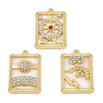 Alloy Rhinestone Pendants, Rectangle Tarot Charms, with White Shell