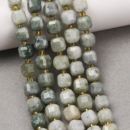 Cuentas de jadeíta natural de Myanmar, cuentas cúbicas talladas en mesa facetadas, con granos de la semilla
