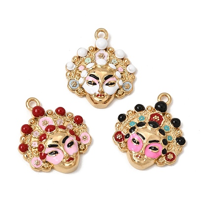 304 Stainless Steel Enamel Pendants, Chinese Opera Mask Charm, Ion Plating(IP), Long-Lasting Plated, Real 18K Gold Plated