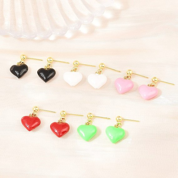 Серьги-гвоздики в форме сердца из латуни с эмалью ко Дню святого Валентина, без свинца и без кадмия, долговечный, стойки покрытие, реальный 18 k позолоченный