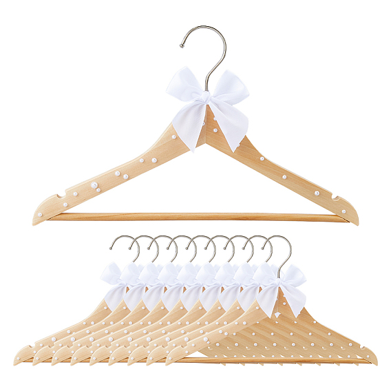 Wood Clothes Hangers, with Plastic Imitation Pearl Beads and Polyester Bowknot