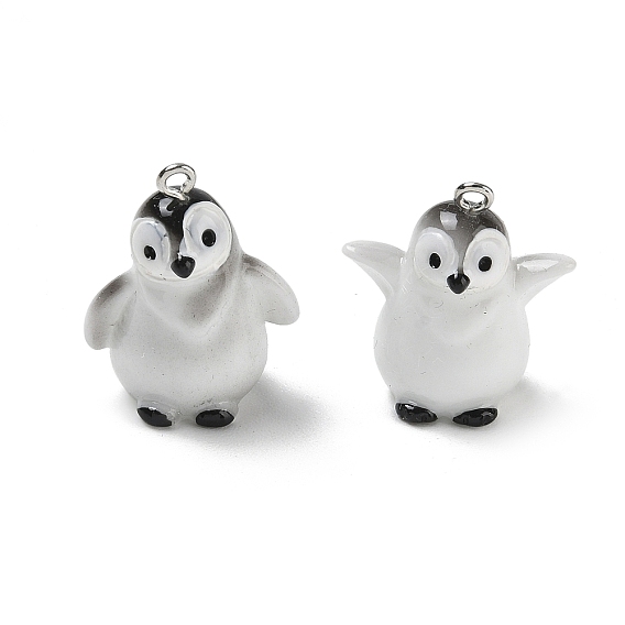 Opaque Resin Pendants, Penguin Charm, with Platinum Iron Eye Pin