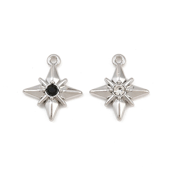 Alloy with Rhinestone Pendants, Star Charms, Rack Plating, Platinum