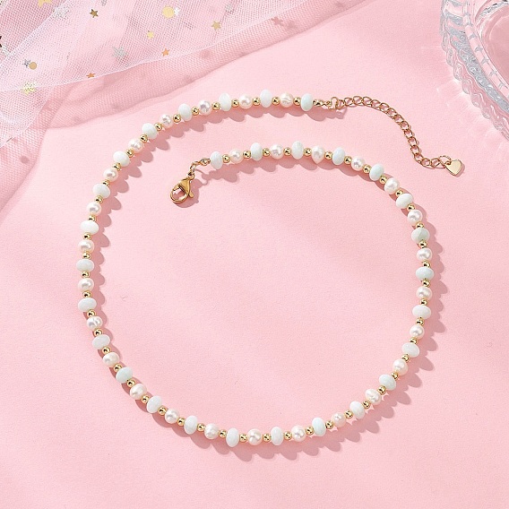 Ожерелья из бусин-ронделей из натурального жемчуга и ракушек, с 304 удлинителями цепи из нержавеющей стали, золотые