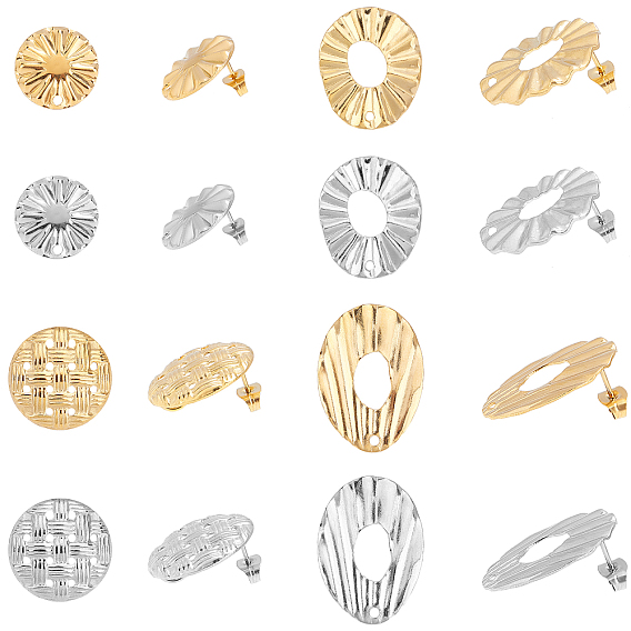 304 Stainless Steel Stud Earring Findings, with Ear Nuts/Earring Backs and Silicone Ear Nuts, Mixed Shapes