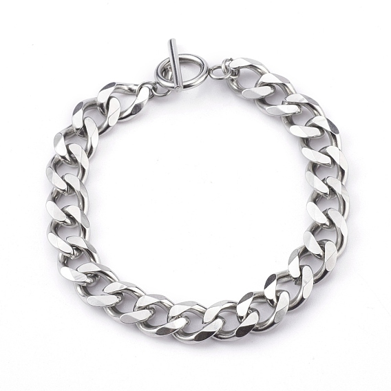 Men's 304 Stainless Steel Cuban Link Chain Bracelets, with Toggle Clasps