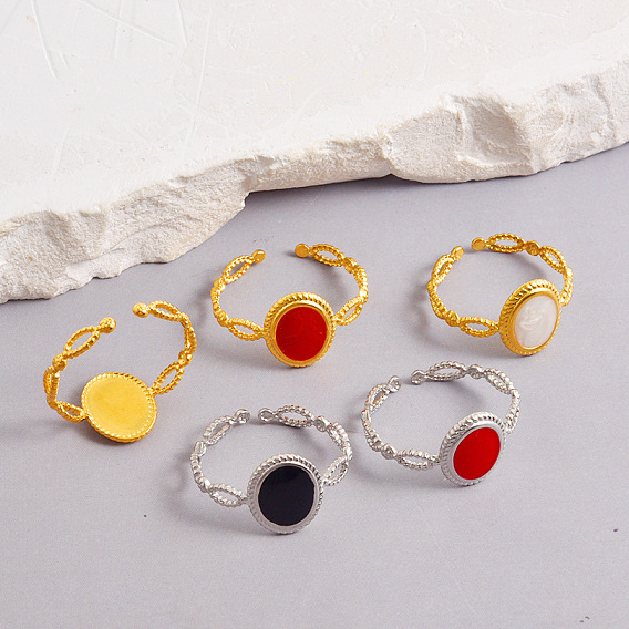 304 Открытые кольца-манжеты из нержавеющей стали с эмалью для женщин, овальные