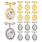 12Pcs 2 Colors Brass Brooche Settings, with Alloy Lace Edged Oval Pendants and 12Pcs Glass Cabochons