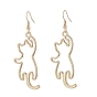 Zinc Alloy Hollow Out Cat Dangle Earrings, 304 Stainless Steel Long Drop Earrings for Women