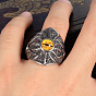 Hip-hop Style Zinc Alloy and Glass Finger Rings, Eagle Eye, Antique Silver