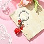 Valentine's Day Baking Painted Brass Bell Heart Keychain, with Glass Pendants and Alloy Split Key Rings