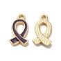 Alloy Enamel Pendants, Golden, Aids Awareness Ribbon Charm