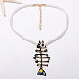 Summer Beach Alloy Enamel Fishbone Pendant Twisted Polyester Cord Pendant Necklaces for Women, Golden