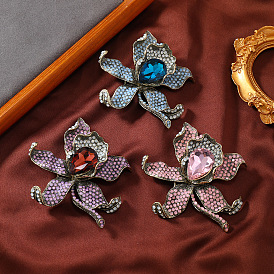 Zinc Alloy Brooch with Cubic Zirconia, Flower