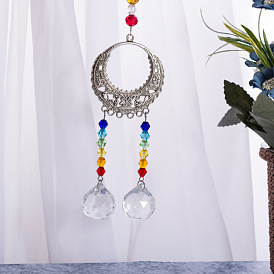 Prismes de lustre suncatchers, pendentif suspendu boules de cristal chakra, avec maillons en alliage annulaire et chaîne de câble en fer, facette