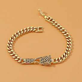 Hip Hop Leopard Bracelet with Copper Micro-inlaid Zircon Stone for Women's Fashion Jewelry