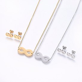 304 Stainless Steel Jewelry Sets, Stud Earrings and Pendant Necklaces, Infinity