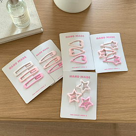 Sweet Pink Gradient BB Clip with Heart and Star Hairpin - Girl's Hair Accessories.