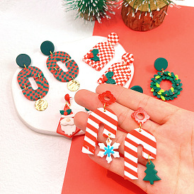 Рождественские серьги-гвоздики из полимерной глины и латуни/железа, золотые