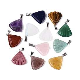Природные и синтетические Gemstone подвески, подвески в форме ракушек, с 304 защелкой из нержавеющей стали на поручнях, цвет нержавеющей стали